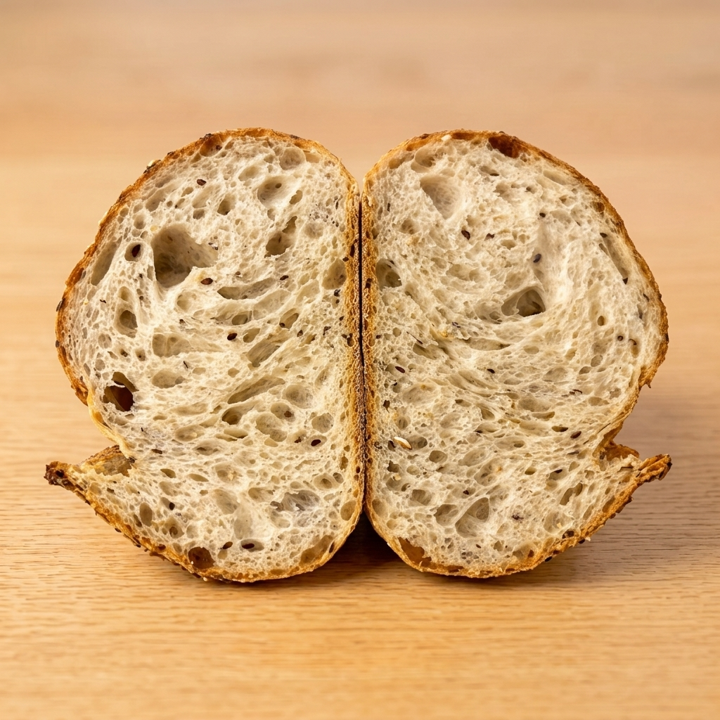 Nancy's seeds sourdough, sliced crumb